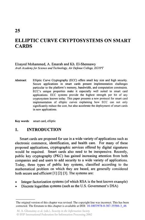 Elliptic Curve Cryptosystems on Smart Cards 